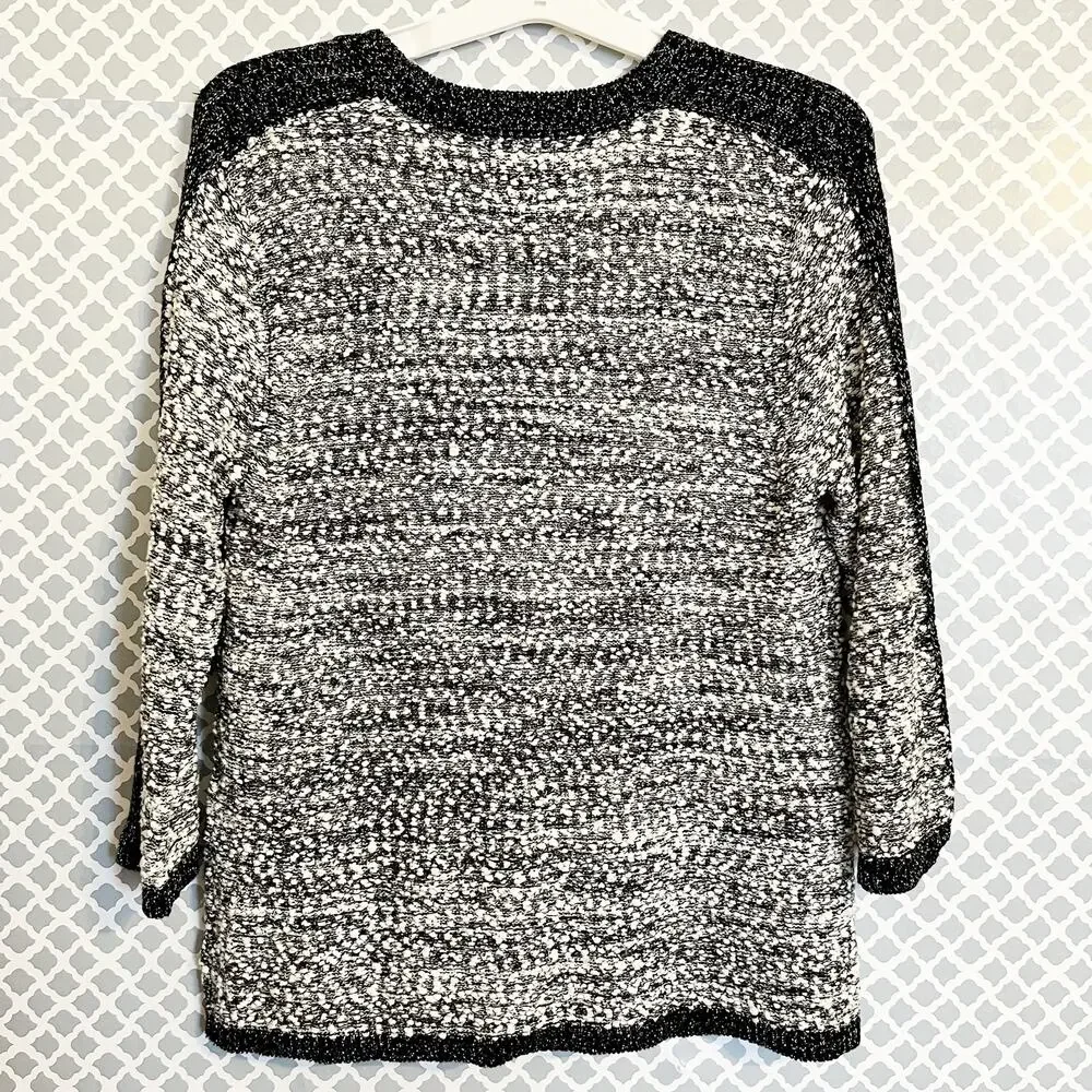 JM COLLECTION Black White Boucle Metallic Cardigan Sweater Size M